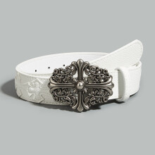 (StyleC)Ceinture homme créateur punk cross fleur avec boucle en alliage et détail clouté