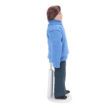 1:12 Dollhouse Porcelain Young Man Figure Poseable Blue Sweater 15x5.5cm