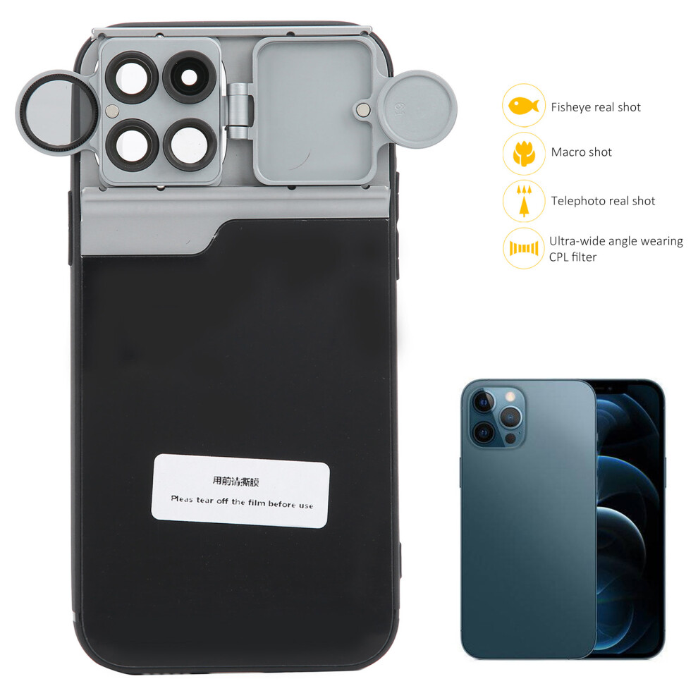Multi Lens Phone Case For Iphone 12Pro With Telephoto, Macro, Fisheye & Cpl Filters In Black 4131359057028
