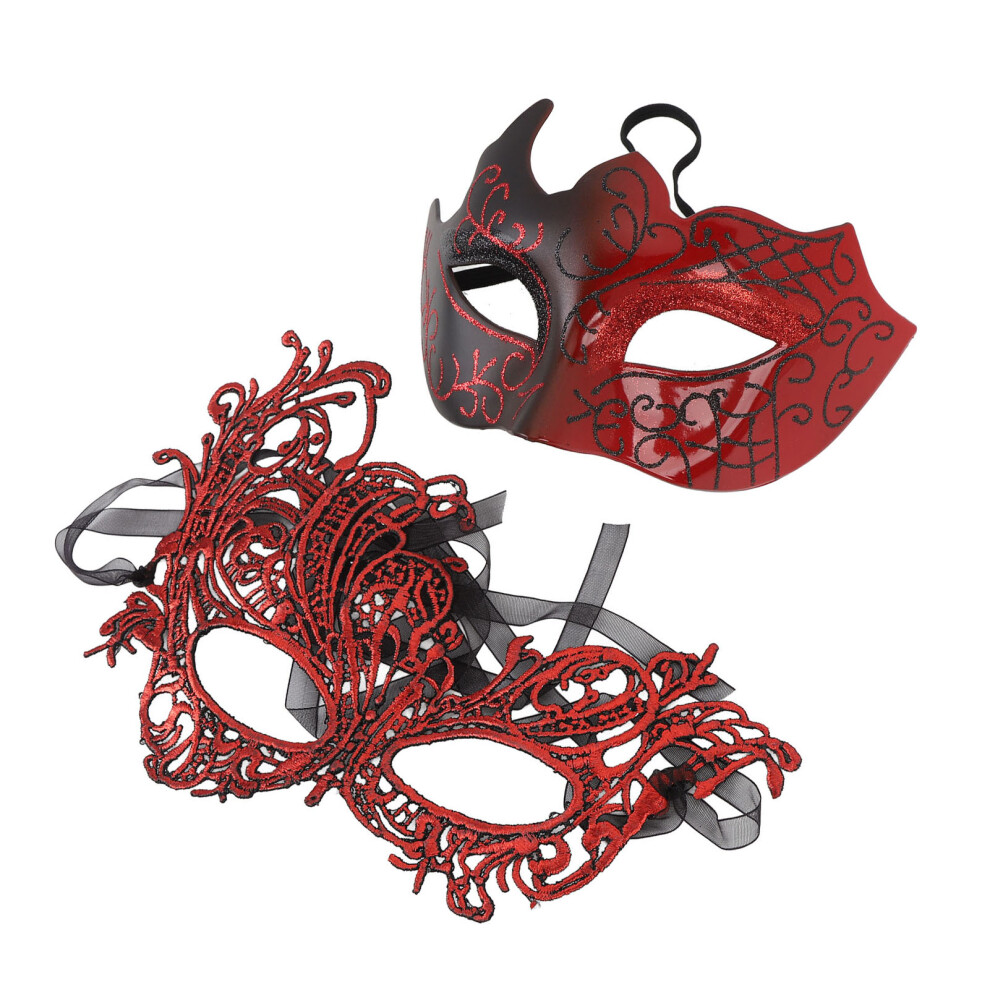 2 Pcs Glitter Plastic Masquerade Half Face Masks for Men Women Red