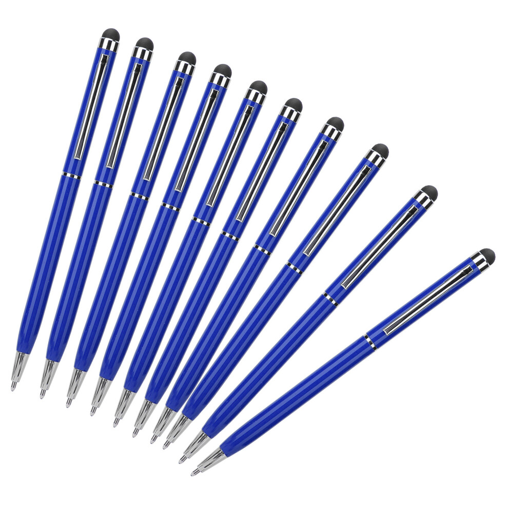 10Pcs Metal 2-In-1 Capacitive Stylus Ballpoint Pen With Ink, 13.5Cm Blue 7661359071016