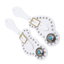 Cowboy Spur Strap 2Pcs Leather Rhinestones Adjustable Holder for Western Rides