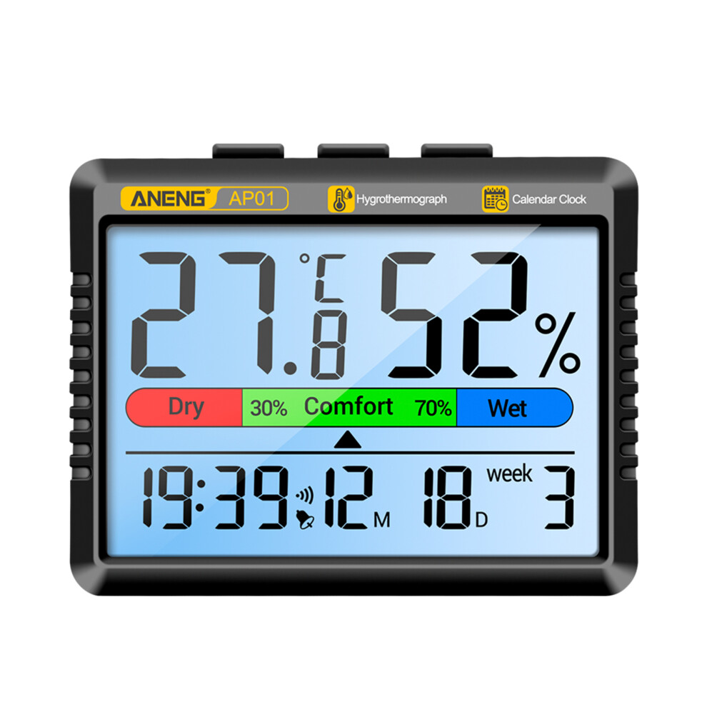 Multifunctional Rechargeable Thermohygrometer Clock With Backlight, 8.7X7cm 6901359079294