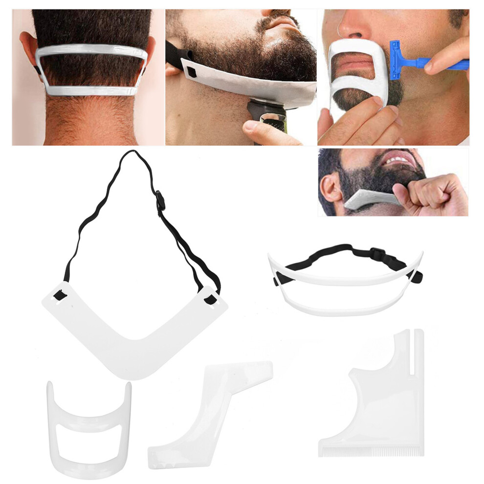 Unisex White 5Pcs Flexible Beard Template Kit For Easy Hairline Grooming And Styling