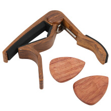 Solid Wood & Silica Gel Guitar Capo with 2 Picks for Bass Ukulele Violin
