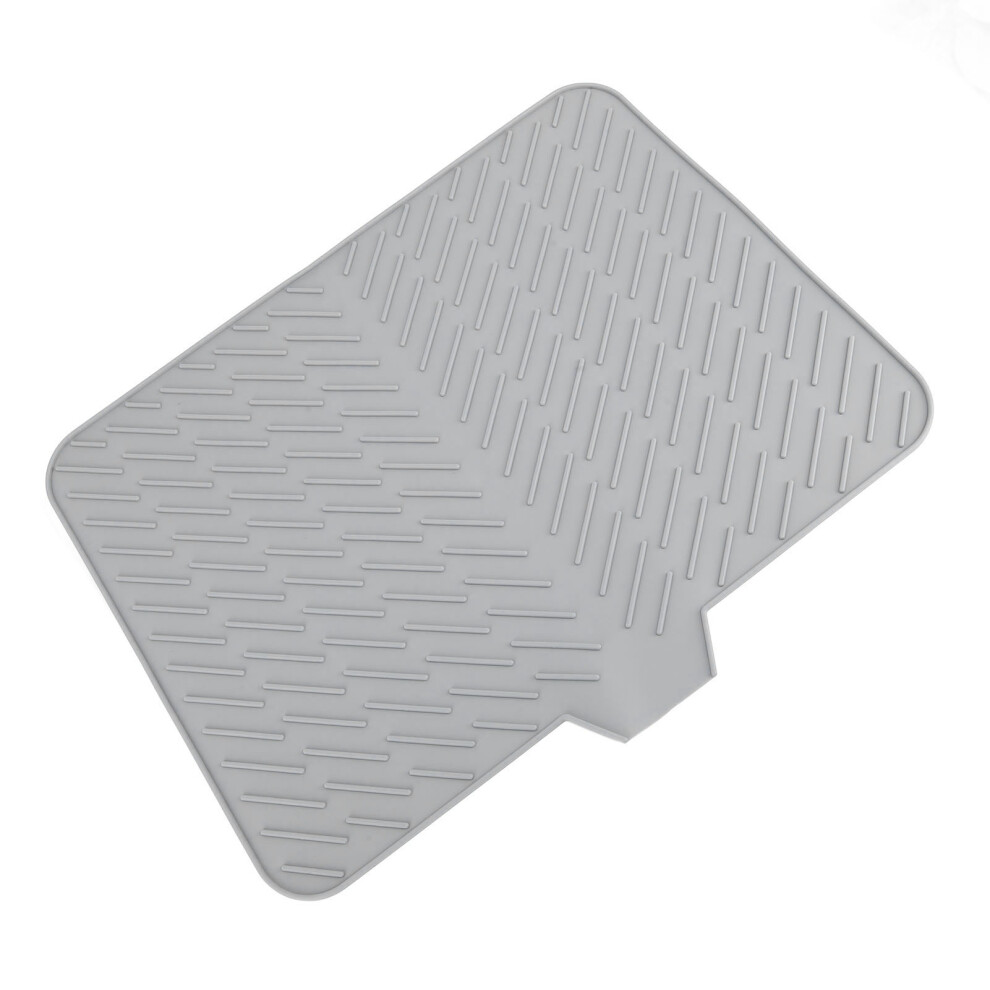 Grey Silicone Dish Drying Mat With Built-In Drain Lip Draining Pad For Kitchen