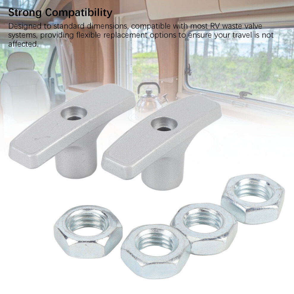 2Pcs Abs Rv Waste Valve Handle Set For Extension Rod With Nuts And Gasket Gray 5021359108549