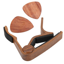 Solid Wood Acoustic Guitar Capo with Silica Gel Clamp & 2 Picks