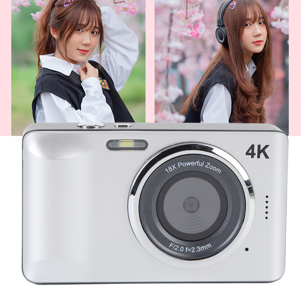 Lightweight 4K Digital Camera With 64Mp 18X Zoom & 2.8” Screen - Silver