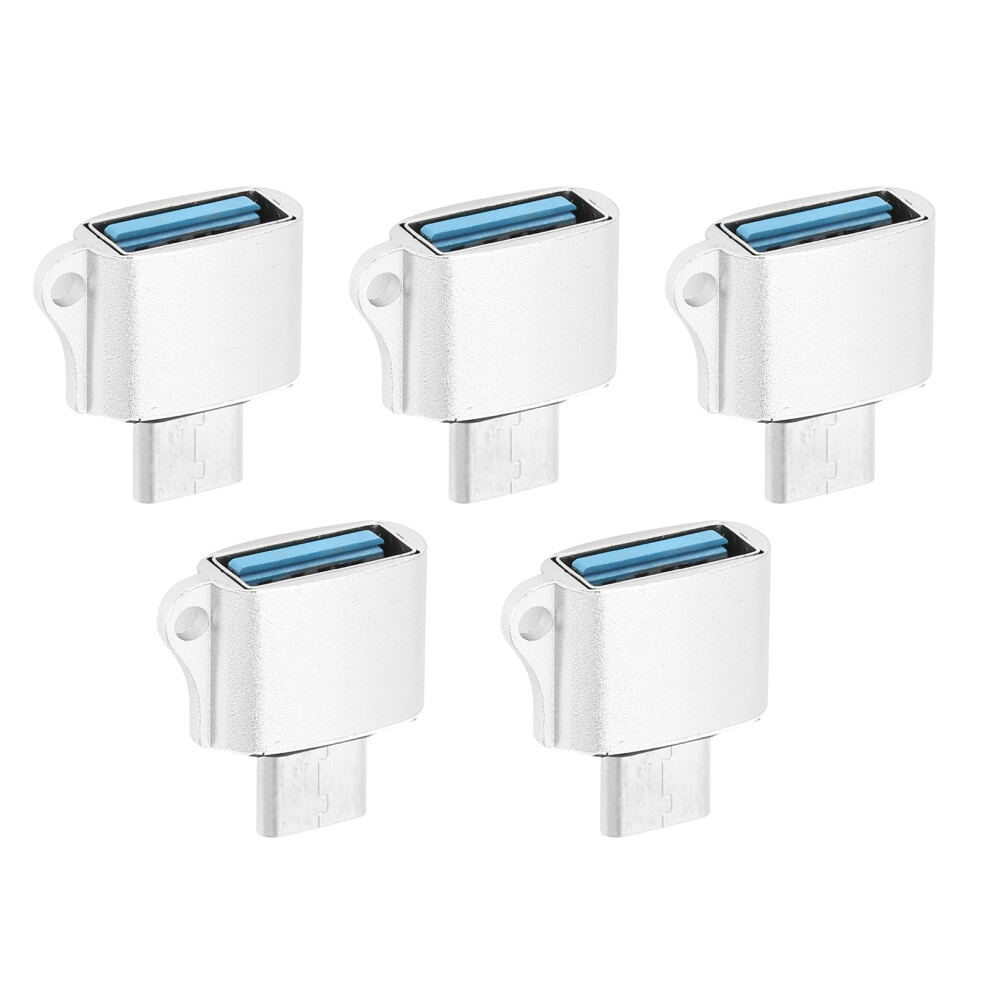 5Pcs Type-C To Usb 2.0 Otg Adapter, Portable Metal Data Converter, Silver 7691359118794