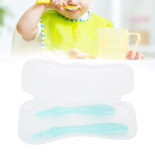 2 Stück Baby-Silikon-Softlöffel BPA-frei mit Aufbewahrungsbox, Grün