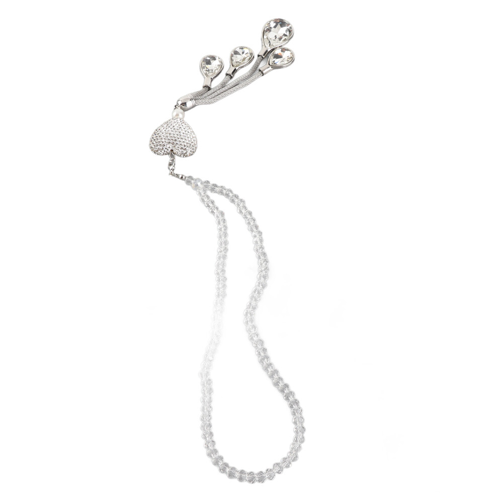 Sparkling Car Rearview Pendant With Rhinestones - Heart & Drop Shapes White 6911359122401