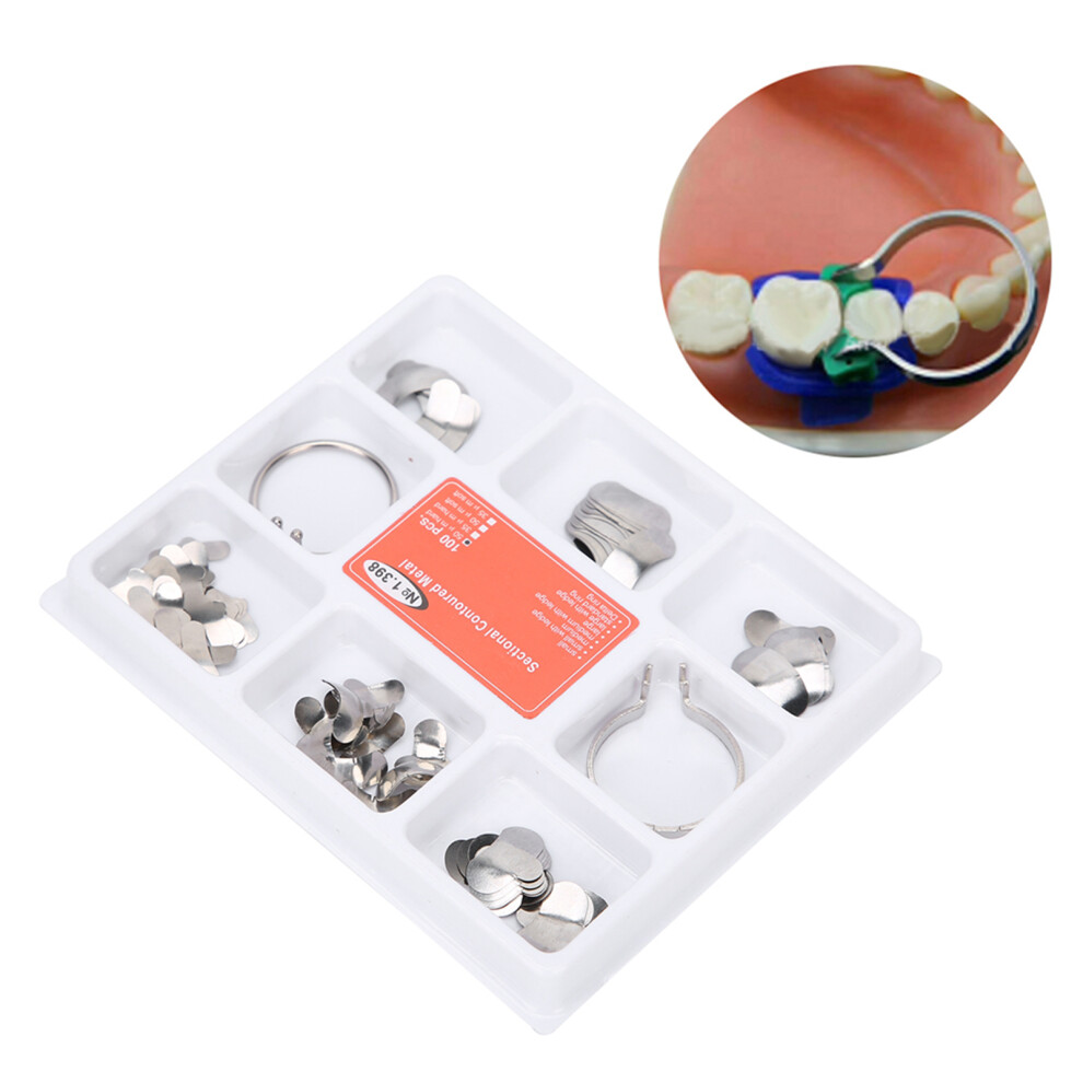 100pcs Dental Sectional Contoured Matrices & 2 Rings Anti-Rust Steel