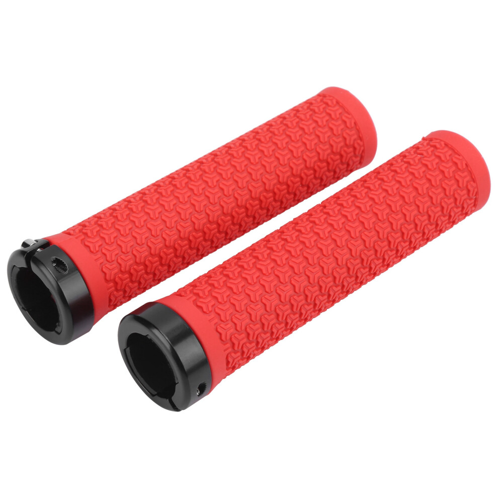 Bike Handlebar Grips With Locking Mechanism Rubber Shock Absorbing Red 4281359141682