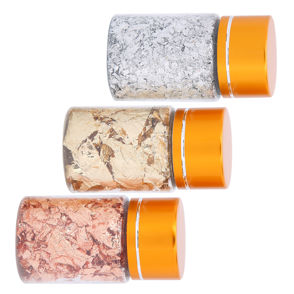 Gold Metallic Leaf Flakes 3Pcs Set For Nail Art & Crafting Imitation Gilding