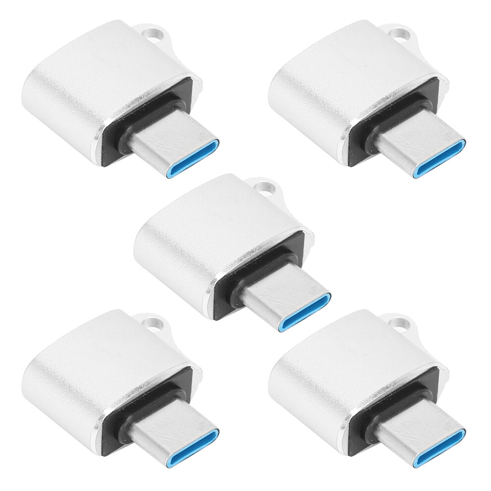 5Pcs Typec To Usb2.0 Otg Adapter, Metal, Portable, Silver 9311359148161