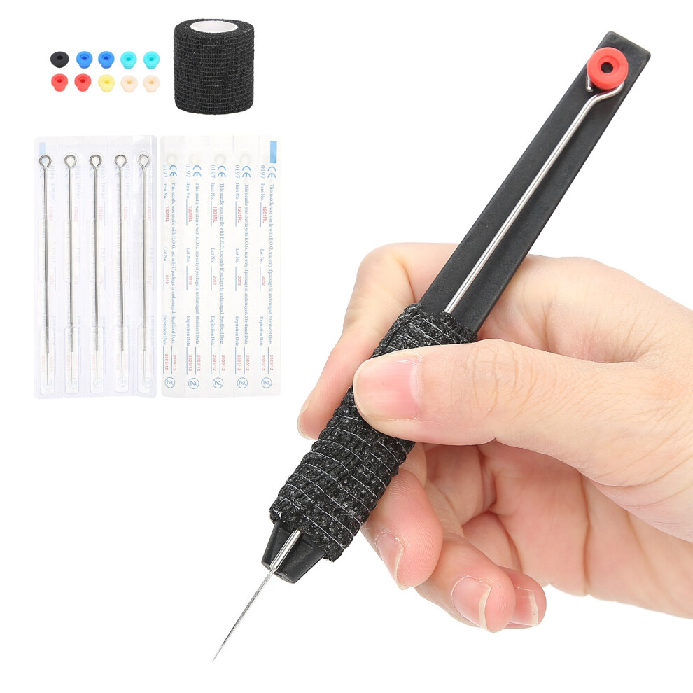 Hand Tattoo Pen Kit with Stainless Steel Needles & Elastic Bandage