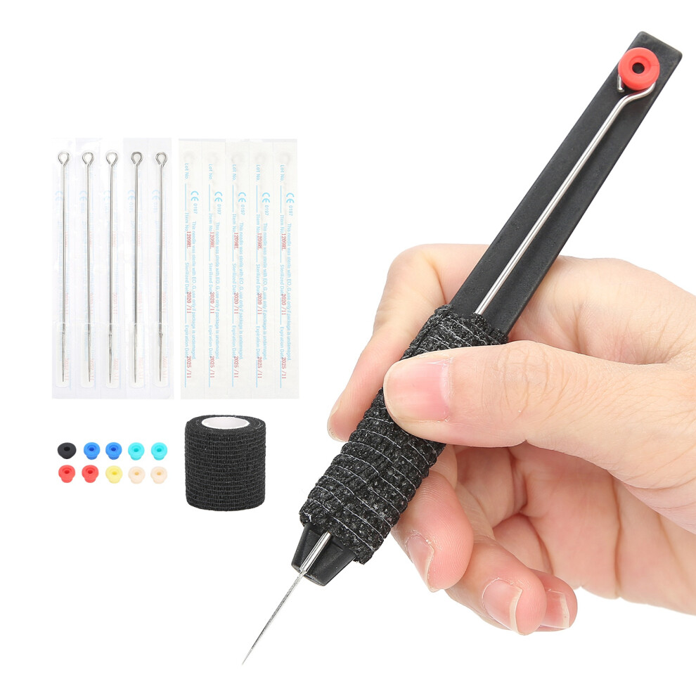 Hand Tattoo Pen Kit with Stainless Steel 9RL Needles & Elastic Bandage