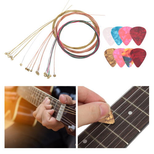 Guitar String Pack 3Pcs + 8 Celluloid Picks Colorful Guitar Playing Accessories