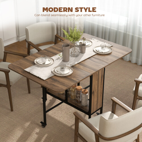 Homcom HOMCOM Mobile Drop Leaf Dining Table on Wheels with Shelf Light Brown 2