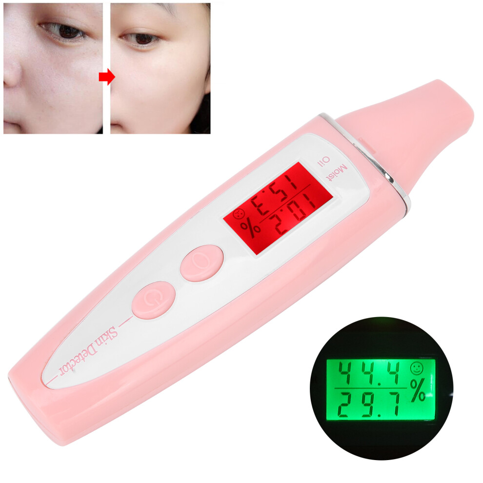 Portable LCD Digital Skin Moisture Oil Tester - Ergonomic Pink Design
