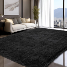 Fluffy Rugs Large Shaggy Rug Bedroom Living Room Anti Slip Soft Carpet Floor Mat Black_240 x 300 cm (7 ft 8 in x 9 ft 6 in)