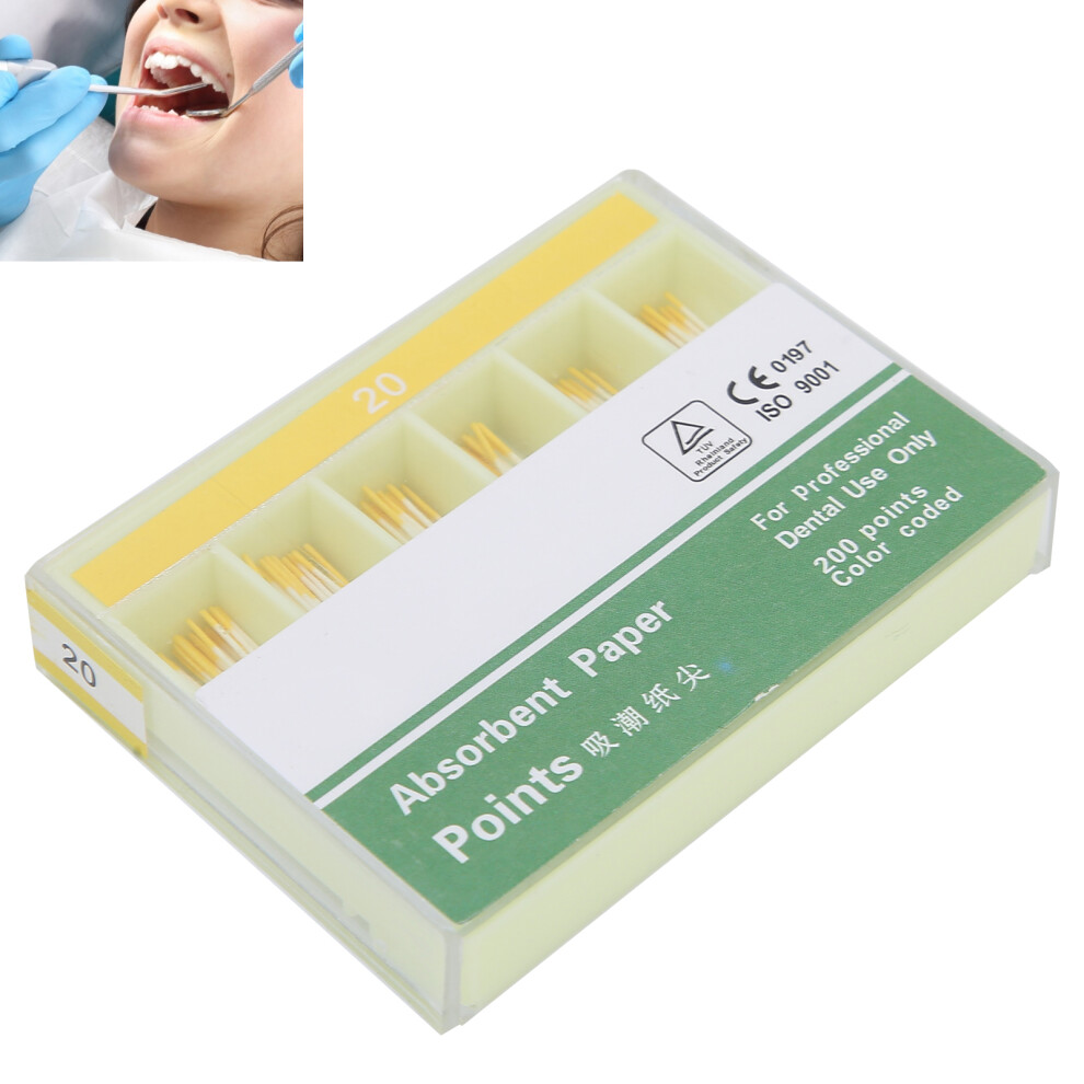 200pcs Root Canal Paper Points 20# Yellow - Absorbent Dental Instrument