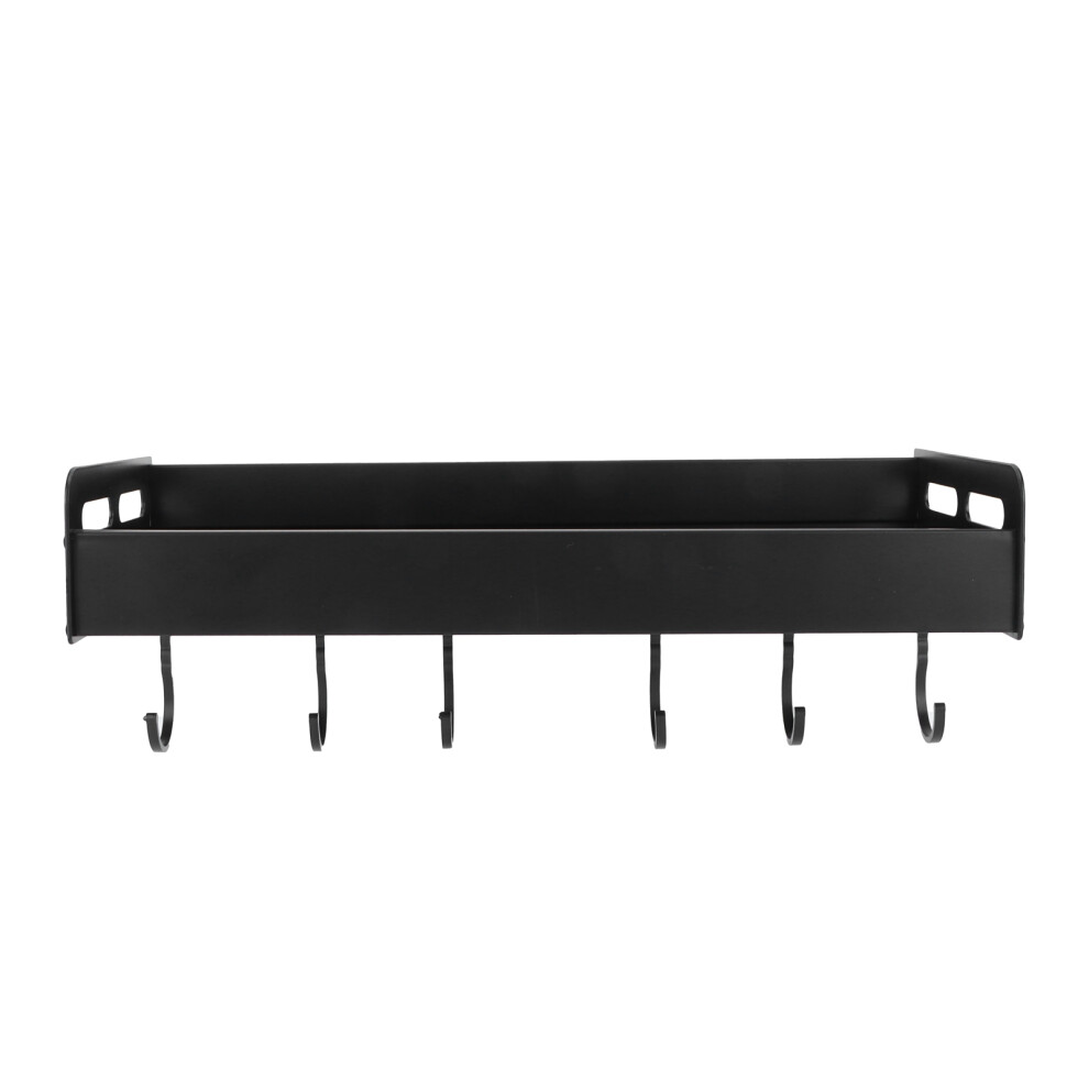Black Aluminum Shelf With 6 Hooks For Kitchen Storage Seasoning And Kitchenware 5091359177173