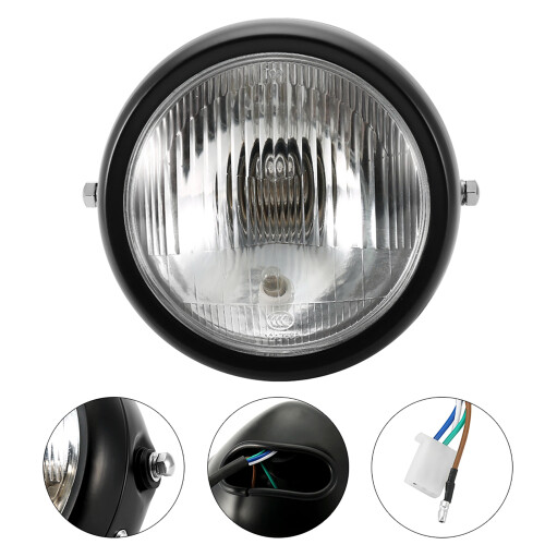 Universal Motorcycle Headlight, Black Shell, White Lens, 35W, 5.75in 2