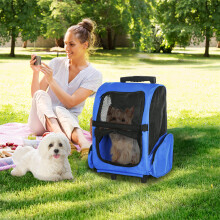 PawHut Pet Travel Backpack Bag Cat Puppy Dog Carrier w/ Trolley and Telescopic