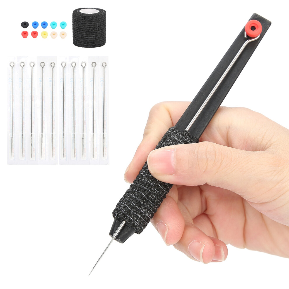 Hand Tattoo Pen Kit with Stainless Steel 9RL Needle & Grommet, 12.8cm