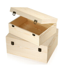 Unfinished Wooden Box with Hinged Lid and Front Clasp,Rectangle