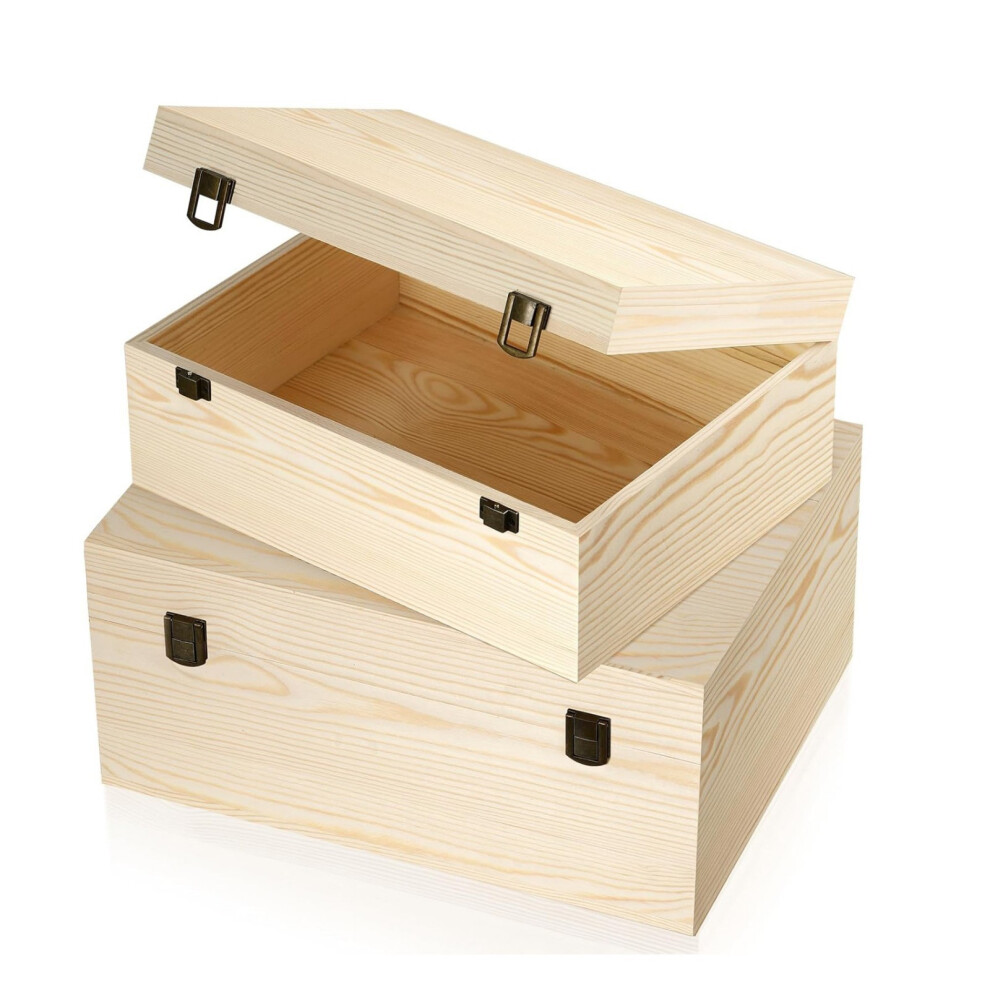 Unfinished Wooden Box with Hinged Lid and Front Clasp,Rectangle