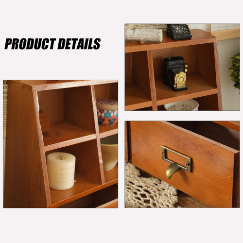 Solid Wood Desktop Organizers With 6 Compartments And 2 Drawers 2