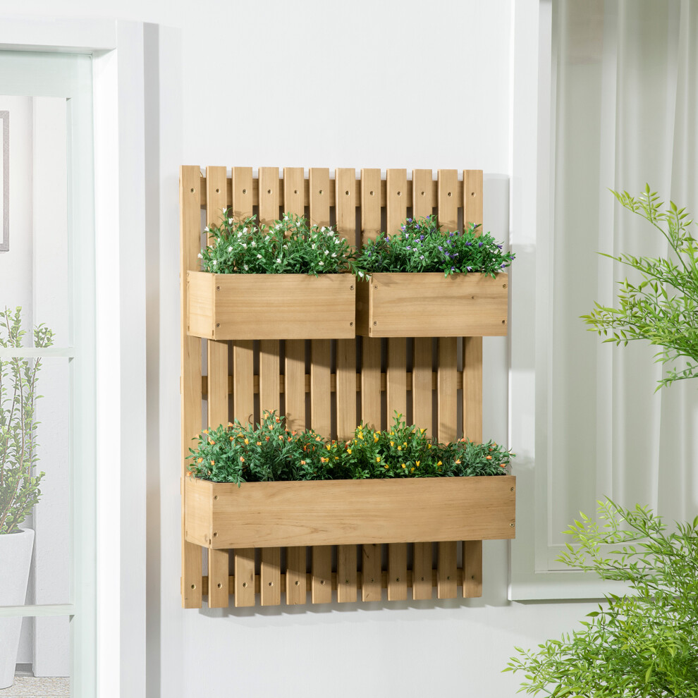 Outsunny Wooden Garden Planters With Trellis Wall-Mounted Raised Garden Bed