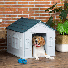 PawHut Weather-Resistant Dog House, Puppy Shelter for Medium Dogs - Blue