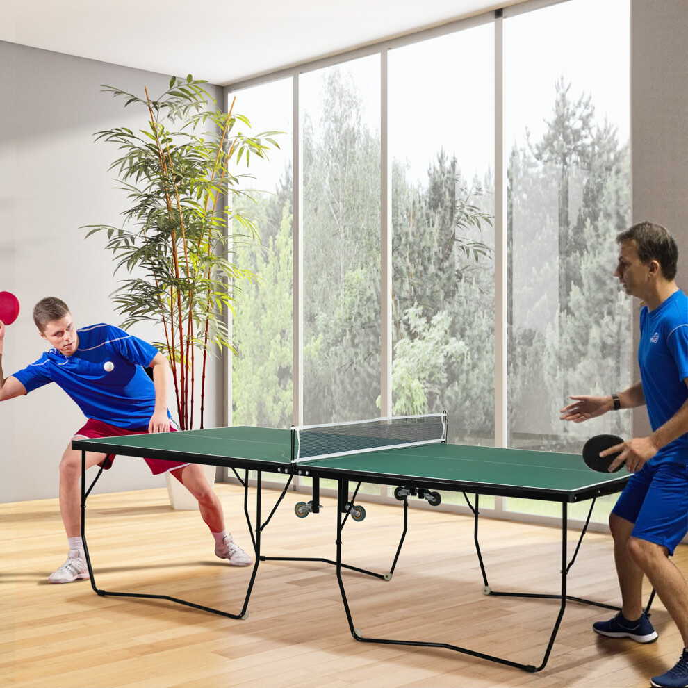 Sportnow 9Ft Folding Table Tennis Table W/ 8 Wheels, For Indoors