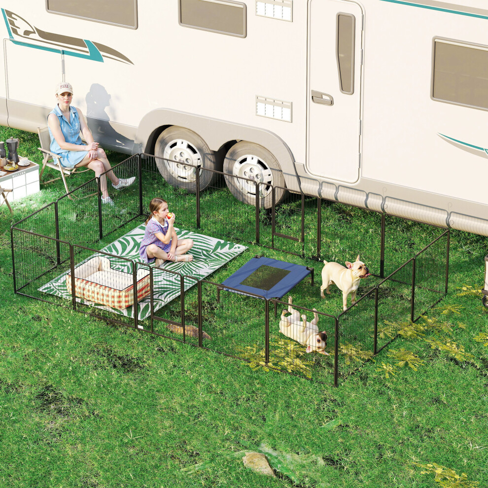 Pawhut 16 Panels Heavy Duty Puppy Play Pen For Small, Medium Dogs 80Hcm