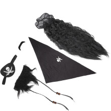 Halloween Schwarz Piraten Fakebart Schnurrbart-Set mit Wig und Kopftuch