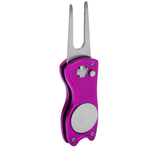 Foldable Stainless Steel Golf Divot Tool with Purple Handle, 12cm