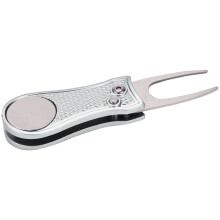 Stainless Steel Foldable Golf Divot Repair Tool with Magnet Accessories – Silver