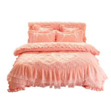 Modern Quilt Covers Soft 4-Piece Bed Sheet Set Quilted Bedspread Solid Color Coverlet Lace Gauze Bedding Orange 2m