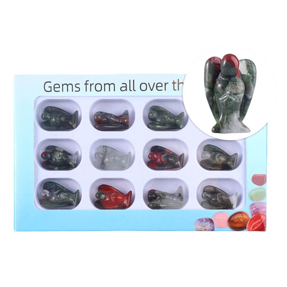 12Pcs Carving Crystal Angel Sculpture-african bloodstone
