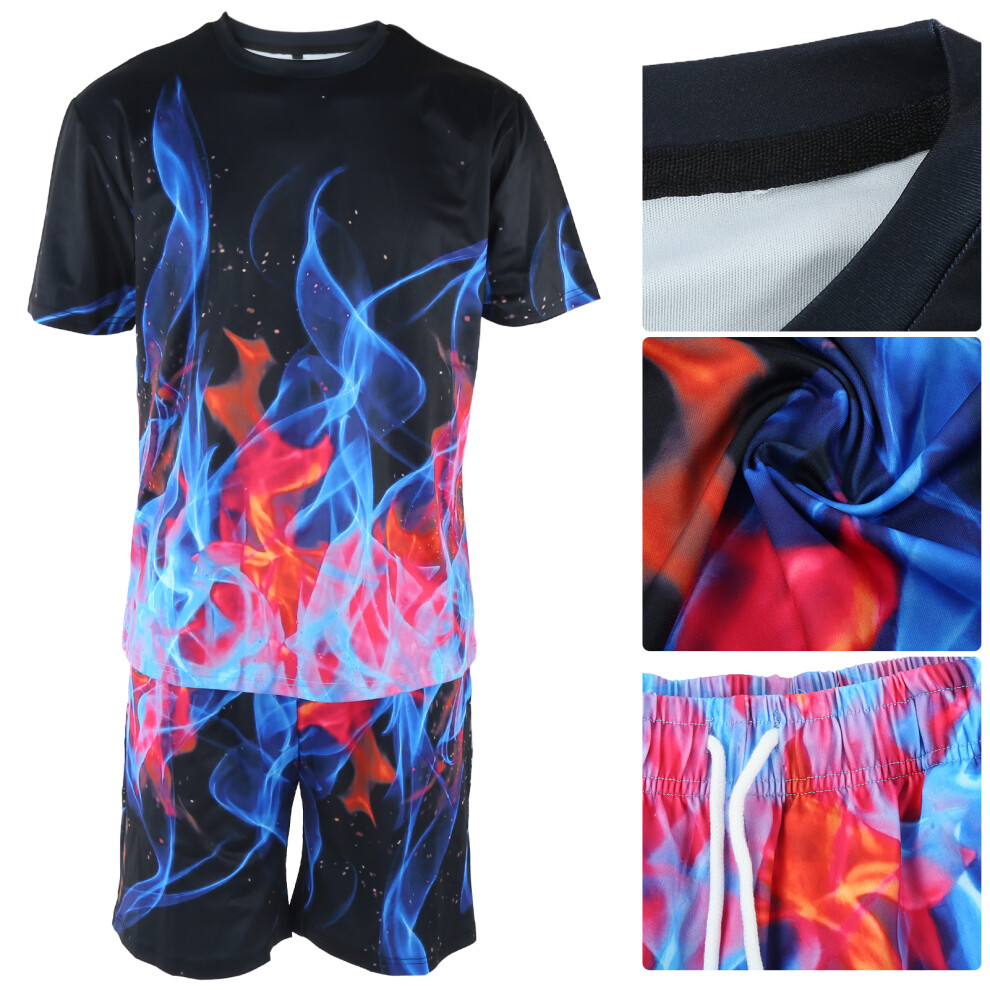 Flame Print Men Boys Casual T-Shirt & Shorts Set, Sizes M-XXL-image-OPC-PMTMXPJ-NEW
