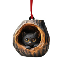 (Black Cat, One Size) Handmade Cute Animal Christmas Hangings Pendant Ornament 2D Xmas Tree Decor New