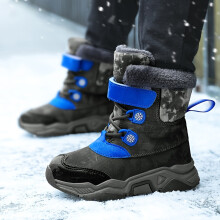 (Black Blue, 12 Little Kid) Boys' Cozy Winter Snow Boots - Warm, Non-Slip, Comfortable Outdoor Casual Boots With Closure & Plush Lining