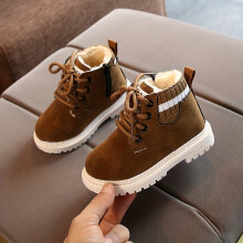 (Khaki, 8.5 Toddler) Cozy Fleece-Lined Winter Boots for Kids - Stylish Brown & Casual Ankle-High Boots with Zipper Closure, Round Toe, and TPR Sole