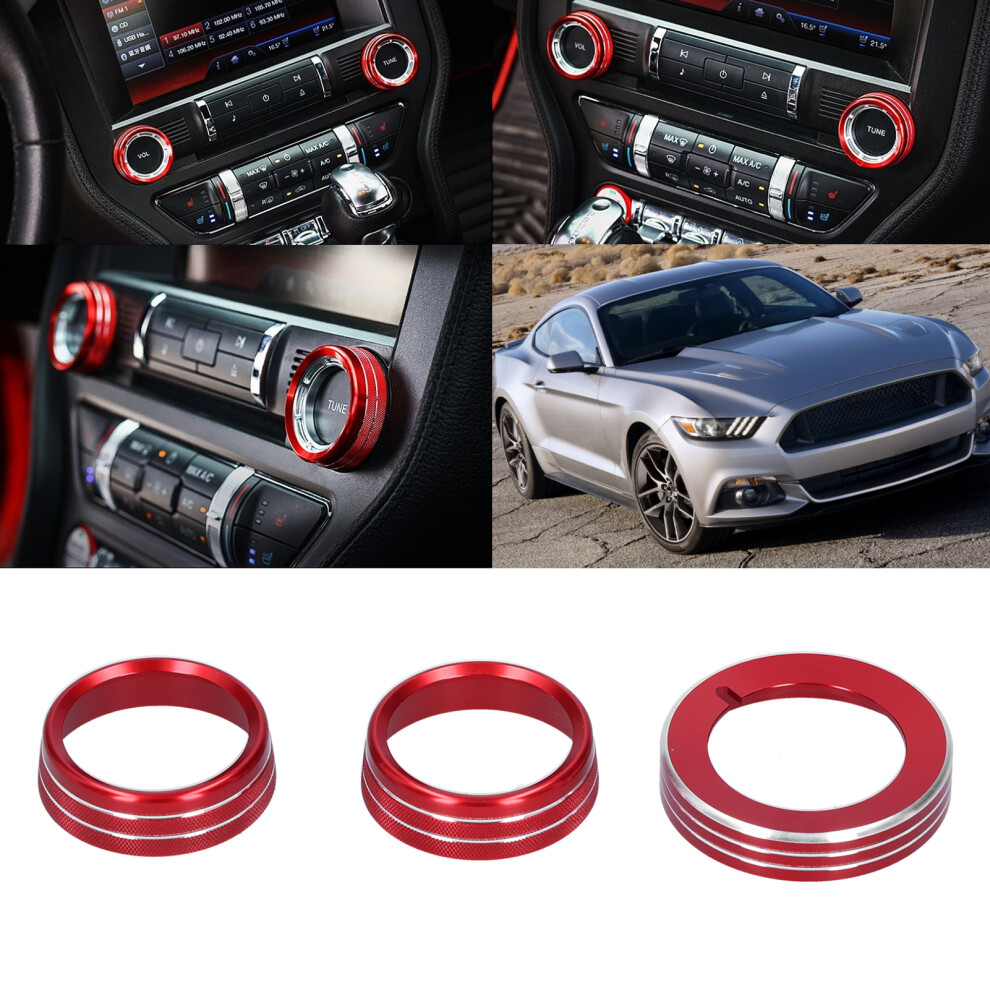 3Pcs Aluminum Alloy Air Conditioning Button Rings & Headlight Knob Trims For Ford Mustang 2015Â2020 Red 9401359253078