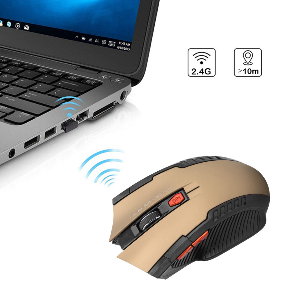 2.4G Wireless Optical Mouse In With 3 Level Dpi Adjustment Usb Receiver Gold 9411359254203