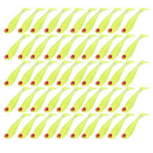 50 pezzi/confezione Esche in silicone con coda a pala 5x0,5 cm verde